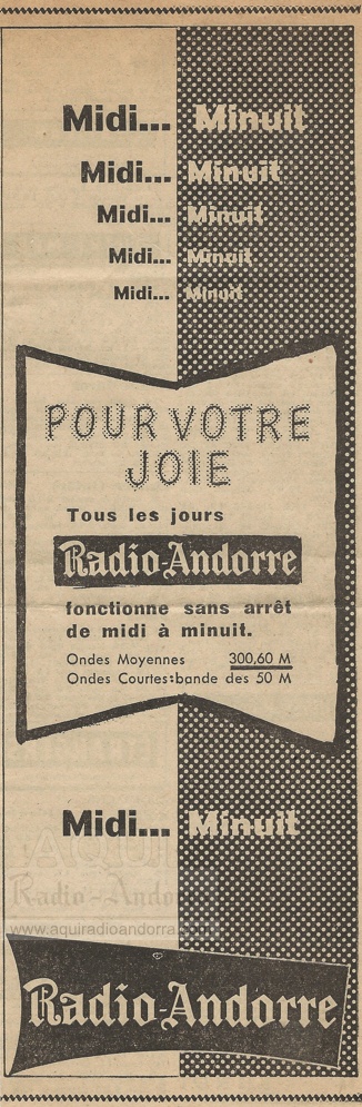 Publicité Radio-Andorre 1954